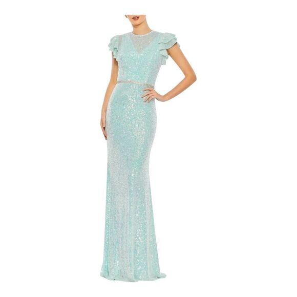 Mac Duggal 0 Dress Sequined High Neck Flutter Sleeve Gown Mermaid Illusion 26942 - Picture 16 of 16
